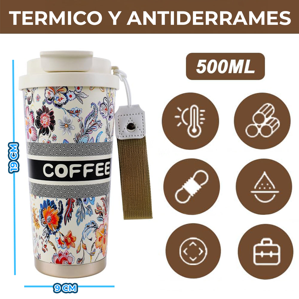 Termo Hermético Floral 500 ml para Bebidas Frías o Calientes