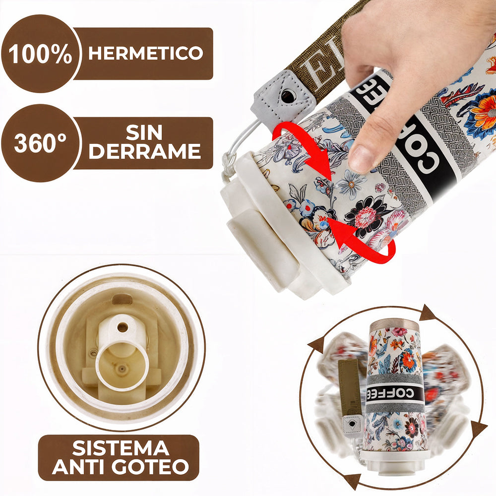 Termo Hermético Floral 500 ml para Bebidas Frías o Calientes