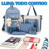 Kit de 5 Piezas Mochila Bolsa Cartera lapicera y morralito