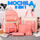 Kit de 5 Piezas Mochila Bolsa Cartera lapicera y morralito